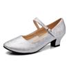 Sapatos de Dança Latina Estilo Chinês Sapatos de Dança Femininos de Sola Macia Sapatos de Dança Social Moderna Quadrada Prata Salto Médio-Alto Cheongsam