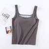 Camisola Negra con Almohadillas en el Pecho para Mujer, Nuevo Estilo Verano 2026, Top Básico Versátil sin Mangas de Cuello Cuadrado para Usar en Capas o Solo