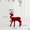 Decoração de Natal transfronteiriça: enfeite de rena aveludado cor bordô com laço de glitter, arranjo de cena de mesa com renas