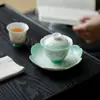 Soporte para Tetera Cerámica con Forma de Pétalo de Jade y Arcilla de las Dinastías Tang y Song, Tetera Cerámica Pintada a Mano, Juego de Té Kung Fu, Bandeja Seca para Té para el Hogar, Accesorios para Ceremonia del Té, Bandeja para Bocadillos de Té