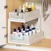 Estante de Almacenamiento para Lavabo de Baño Gabinete de Almacenamiento Extraíble para Lavabo de Baño Cesta Extraíble Interior Estante en Capas Acero Cuadrado