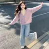 Suéter de piel de visón para niña, colección primavera/otoño, nuevo estilo 2026, pantalones vaqueros de otoño para niños, conjunto de dos piezas, moderno para niñas y niños mayores