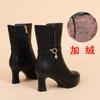 Botas de una sola capa de primavera y otoño, botas de tacón alto, botas de cuero para mujeres de mediana edad, botas de algodón de tacón grueso, botas nuevas de media caña con forro polar para otoño e invierno