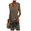 En Stock Amazon Verano Europeo y Americano Color Sólido Manga Corta Cuello en V Casual Holgado Camiseta sin Mangas Camiseta de Manga Corta para Mujer