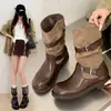 Botas de montaria Melard retrô de cano médio 2026 novas botas western outono fivela de cinto emagrecedoras Botas Martin botas curtas para mulheres