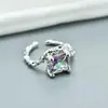 Anillo abierto irregular de textura de circón microincrustado, versátil, de diseño nicho estilo coreano, minimalista, para mujer