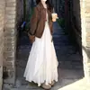Saia Branca de Renda Irregular para Mulheres, Nova Saia Midi de Cintura Alta Estilo Suave Linha A, Saia Longa Estilo Coreano