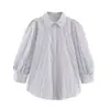 ZA comercio exterior transfronterizo europeo y americano ropa de mujer, AliExpress superventas moda casual holgada top de camisa a rayas con mangas abullonadas