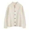 Jaqueta cardigan feminina, quente, algodão puro, cinza, adequada para usar por cima, com gola semi-alta dobrável, espessada para outono e inverno, pode ser usada em cross-border, fina