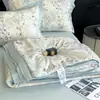 Conjunto de Colcha de Verão Tencel Lavável à Máquina de Quatro Peças, Colcha de Ar Condicionado de Seda Gelada Sedosa Classe A, Colcha Fina de Alta Qualidade