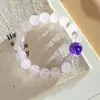 Pulsera de Cristal Rosa Natural, Amatista de Partículas Grandes, Pulsera de Cristal Blanco, Lujo Ligero, Exquisito Circonita Diamante Brillante, Pulsera para Niña