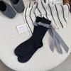 Calcetines Grises de Encaje Estilo Ballet de Doble Aguja, Calcetines Medios Japoneses para Mujer de Primavera y Otoño Inspirados en Chanel con Lazo en el Talón
