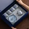 Juego de Té Kung Fu Plateado Azul y Blanco, Juego de Regalo de Tetera y Tazas de Té de Lujo Ligero de Gama Alta, Adecuado para Regalar a Ancianos y Líderes