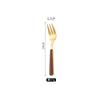 Vajilla de acero inoxidable estilo ins con mango de madera de imitación, cuchillo y tenedor para carne, juego de cuatro piezas, cuchillo y tenedor con veta de madera, cuchara chapada en oro para hotel.