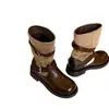 Aumento de altura de 4CM! Fivela de cinto vintage botas de motocicleta para mulheres, estilo de rua outono e inverno salto plataforma botas de garota popular botas de montaria de sola grossa versáteis