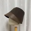 Chapéu bucket de retalhos de lã com aba de couro PU estilo vintage para mulheres, versão coreana, liso retrô, nicho, único, toque de alta qualidade