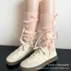 Conjunto de Piernas con Lazo Rosa Estilo Miu para Mujer Primavera y Otoño Calcetines de Punto Estilo Gris Calcetines Blancos Apilados en la Pantorrilla Estilo Ballet