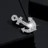 Nuevo y Elegante Broche de Ancla Incrustado de Diamantes para Hombres, Ramillete Versátil, Accesorios con Forma de Ancla Estilo Coreano