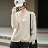 Suéter de lana cepillada, nueva colección otoño/invierno 2026, mezcla de cachemir y lana, prêt-à-porter premium, cárdigan de punto con cuello en V, mangas largas