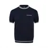 Camiseta de punto con bloques de color, bolsillo, cuello redondo, manga corta para hombre, nuevo estilo de verano, temperamento caballeroso, camiseta casual de corte ajustado para mujer, moderna