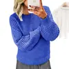 Suéteres de punto de color liso europeos y americanos de Amazon transfronterizos para mujer, nuevo suéter de punto de cuello redondo de manga larga de otoño e invierno, versátil