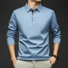 Seda de Morera + Botón de Presión Bloque de Color en la Solapa Artesanía Sin Costuras Camiseta Polo de Manga Larga para Hombre Otoño e Invierno Venta al por Mayor