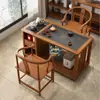 Mesa de Té Móvil de Madera Maciza Mesa de Té Pequeña para Hogar Balcón Tetera Integrada Nueva Mesa de Té Kung Fu Chino con Gabinete Lateral con Ruedas