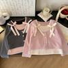 Top de camiseta dulce y versátil para niñas, de imitación de dos piezas, primavera 2025, nueva versión coreana, moda infantil, elegante, camisa básica