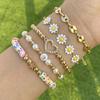 Joyería Transfronteriza Europea y Americana Estilo Metal Hebilla Nariz de Cerdo Pulsera Cadena de Cuentas Redondas Pulsera Creativa de Cerámica Suave Color Margarita