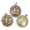 Fabricante Personalizado Productos Populares Transfronterizos Europeos y Americanos Anillo Redondo de Cristal de Jade Natural Superficie Colgante de Aleación con Forma de Árbol