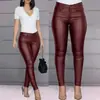 Calças Femininas Amazon Europeias e Americanas 2025 Cor Sólida Calças de Couro Calças Skinny Sexy Calças Longas Casuais Cintura Alta Emagrecimento