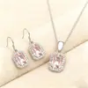 Collar y Pendientes Colgantes de Cubo de Cristal Transfronterizos Europeos y Americanos, Regalo de Cumpleaños de Lujo Ligero para Novia, Juego de Joyería