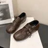 Mocasines planos retro de punta cuadrada para mujer, nueva colección primavera/otoño 2026, zapatos de cuero de tacón bajo estilo británico, adecuados para usar al aire libre, con una apertura profunda