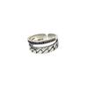 Anillo Retro de Doble Capa con Cadena de Plata Lisa Antigua Personalizada, Incrustado con Piedras y Filas de Diamantes, Estilo Coreano y Coreano para Mujeres Fabricante