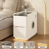Mesa de cabeceira inteligente ultrafina, luxo leve minimalista moderno, com chave, multifuncional, pequeno armário de cabeceira de madeira maciça para uso doméstico, sem necessidade de instalação