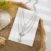 Collar de Acero Inoxidable con Colgantes de Estrella de Mar, Concha y Caracola, Ajustable de Tres Capas, Joyería para Mujer al por Mayor