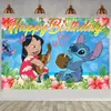 Tela de Fondo de Cumpleaños de Stitch Suministros de Decoración para Fiesta de Cumpleaños Diseño del Lugar Banner de Tela de Poliéster de Stitch