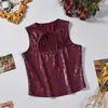 12040 Moda Femenina Transfronteriza Europea y Americana Sexy Ajustado Elástico Recubierto Hueco Atado Top Corto Camiseta sin Mangas