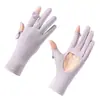 Guantes de Protección Solar para Mujer con Palma Hueca, Anti-UV, Antideslizantes para Vehículos Eléctricos, Delgados, Transpirables, Sin Dedos, de Seda Helada para Verano