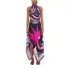 Conjunto de Dos Piezas para Mujer Estilo Europeo y Americano Transfronterizo 2026 Amazon: Top Halter con Estampado de Satén sin Espalda y Falda