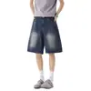 Shorts de mezclilla retro americanos para hombres y mujeres, marca de moda, lavados, tacto de alta gama, corte holgado, versátiles, shorts de mezclilla casual de pierna ancha