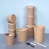 Papel de Embalaje Marrón Empaque para Llevar Cubo para Gachas Taza para Gachas Cubo para Sopa Tazón de Papel Desechable Gachas de Pera Empaque para Yogur Frito Personalización
