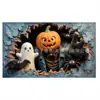 Banner de Garaje de Halloween Decoración de Puerta Tela Colgante Calabaza de Terror Bruja Calavera Fondo de Fiesta Transfronterizo En Stock Fábrica