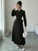 Ropa Femenina Transfronteriza Europea y Americana Otoño/Invierno 2026 Solapa Manga Larga Cintura Ceñida Larga para Viaje Estilo Traje Gabardina Abrigo