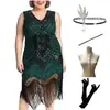 Vestido de Fiesta Retro de los Años 20 S-4XL con Lentejuelas y Flecos Tallas Grandes Vestido de Noche Baile Latino Cuello en V Fiesta de Graduación Gatsby