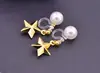 Pendientes de Clip sin Perforar, Pendientes de Perlas, Pendientes de Estrella de Cinco Puntas, Joyería para Orejas con Colgante de Estrella Versátil Coreano Chapado en Oro de 18 Quilates