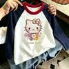 Camiseta de Manga Larga para Bebé Niña Estampada Algodón Puro Dibujos Animados Cuello Redondo Estilo Coreano Bloque de Color Marca de Moda Primavera Otoño Nuevo Versátil Bonito Top