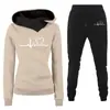 Nuevo Traje Deportivo Casual de Primavera Otoño Invierno Sudadera con Capucha y Suéter con Estampado de Ritmo Cardíaco para Mujer Traje de Moda