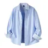 Camisa de Manga Larga para Hombre Holgada Casual Ropa de Otoño Algodón Puro Color Sólido Falso Dos Piezas Superior Estilo Ligero Maduro Camisa Chaqueta con Solapa