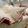 Colcha de Gaze Franzida Estilo Princesa Francesa Conjunto de Quatro Peças Acabamento Fresh de Renda Algodão Lavado Lençol de Cama Antiderrapante Capa de Edredom